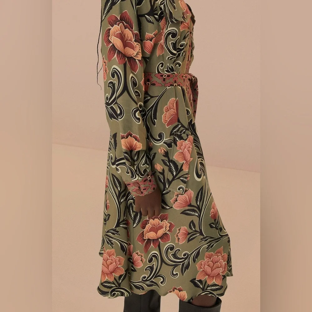 Farm Rio Arabesque Floral Green Midi Dress XS NWOT - Picture 3 of 10